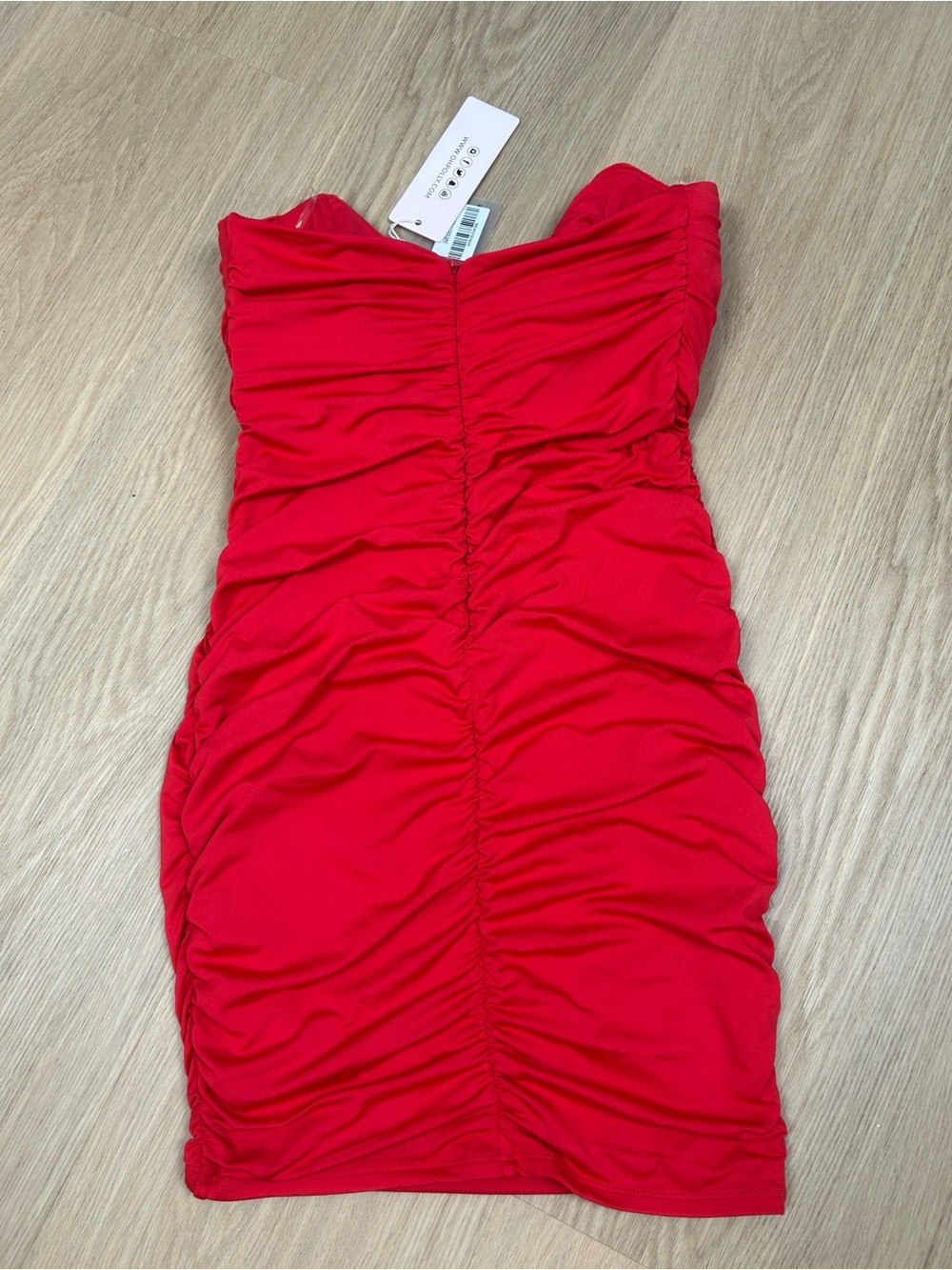 NWT Oh Polly Back For More Bandeau Strapless Ruched Mini Dress 6 - Picture 7 of 9